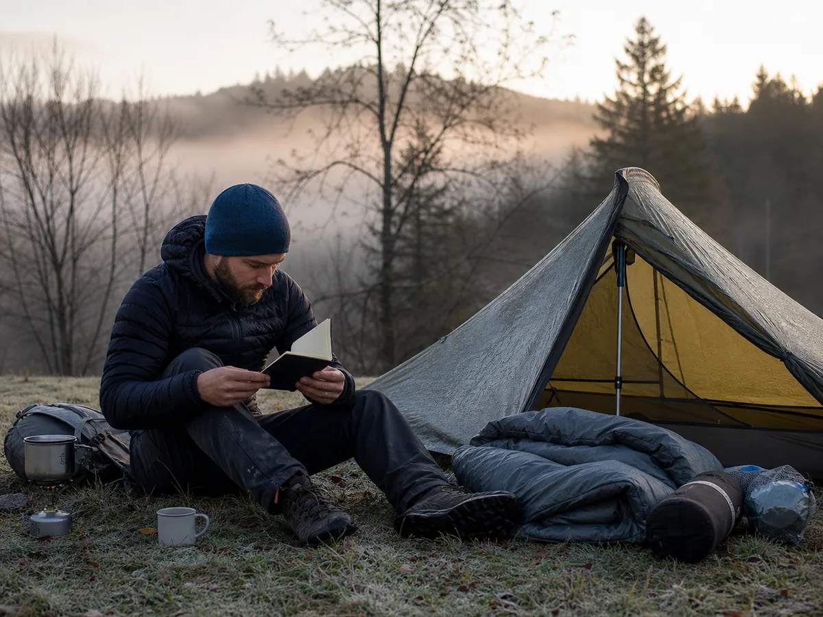 Backpacker recording shelter setup sleep warmth water use pack comfort and repairs after a controlled lightweight test night - ultralight shakedown | KnowOutdoor