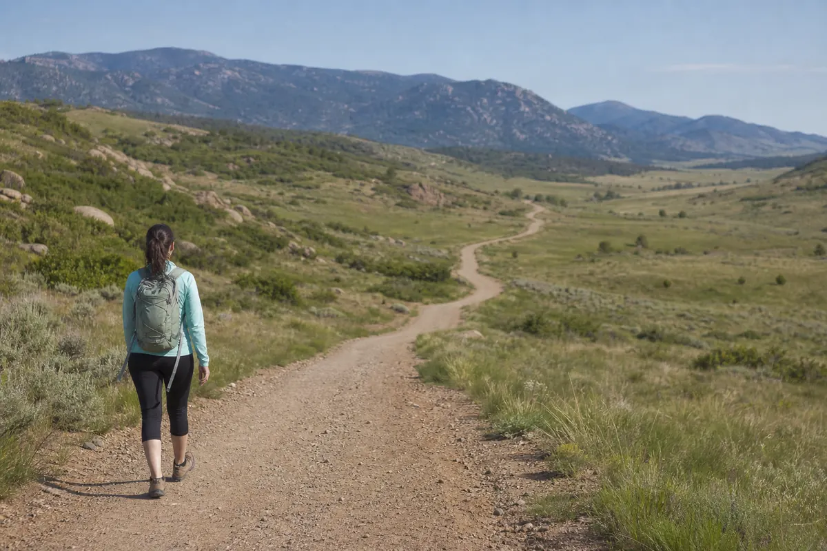 Backpacker building steady time on feet during an easy training walk without a heavy pack - backpacking endurance | KnowOutdoor