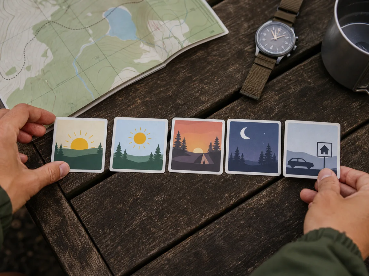 First camping trip timeline built backward from checkout morning low sunset arrival and departure - backward camp planning | KnowOutdoor