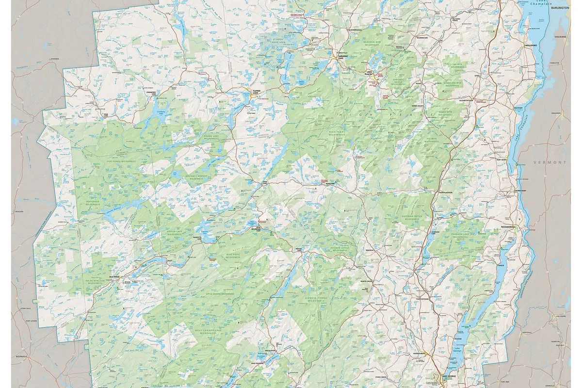 Map of public and private land in the Adirondack Park - Adirondack Mountains | KnowOutdoor