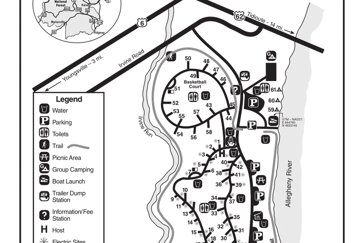 Map of hiking areas around Allegheny National Forest and the reservoir - Allegheny National Forest | KnowOutdoor