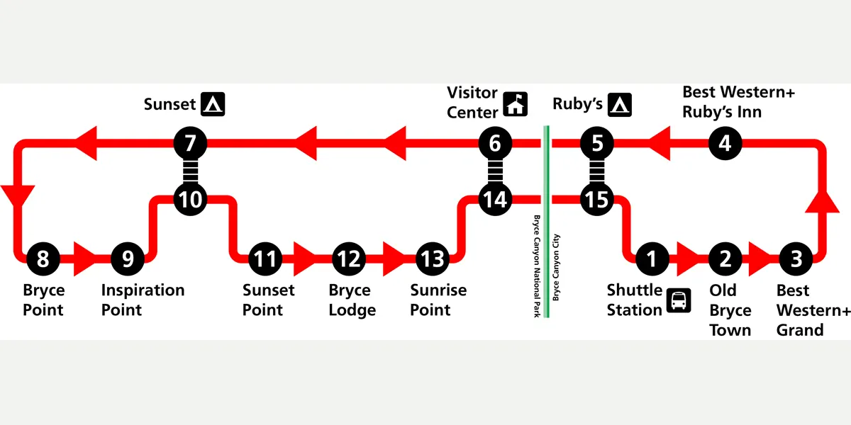 Official Bryce Canyon shuttle loop map with numbered stops