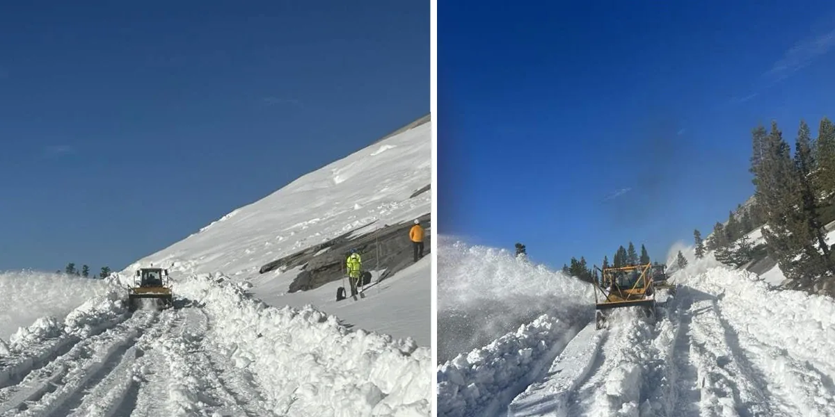 Two views of snow-removal crews opening Yosemite's Tioga Road near Olmsted Point - Yosemite National Park | KnowOutdoor