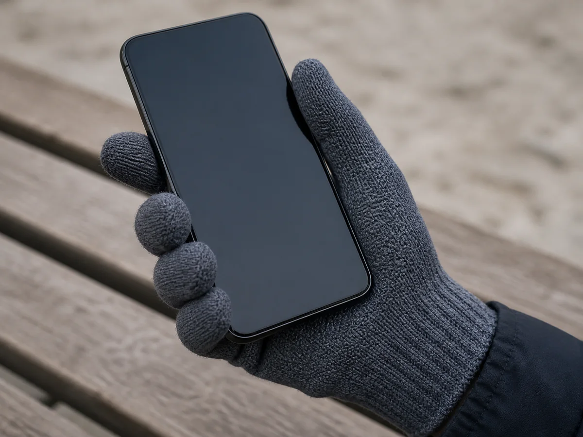 Generic silicone-pattern knit glove holding a phone securely in dry conditions - palm grip detail | KnowOutdoor