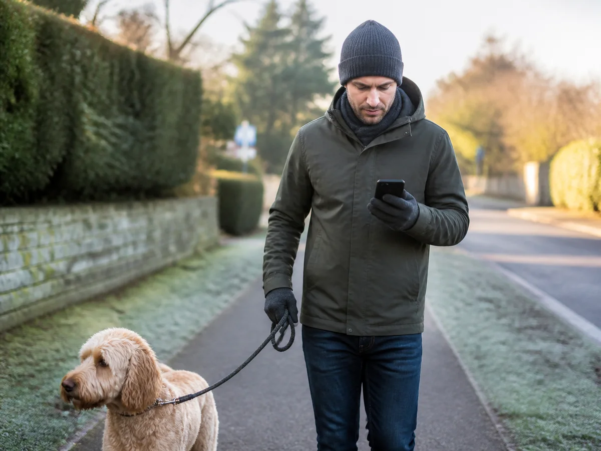 Person wearing generic thin knit touchscreen gloves during a dry cool commute - mild-weather glove use | KnowOutdoor