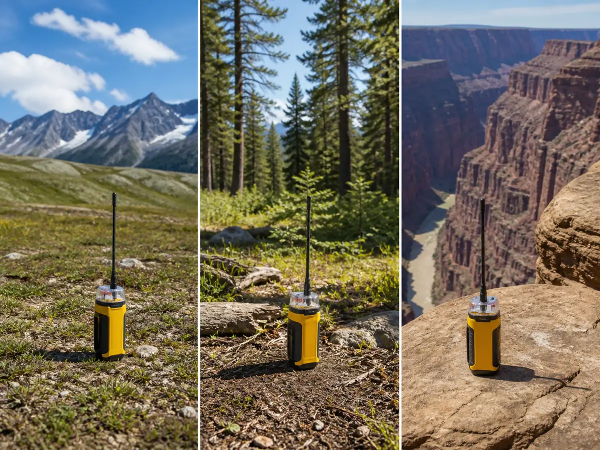 Open ground, forest gap, and narrow canyon compared for upright generic PLB deployment - emergency beacon sky view | KnowOutdoor