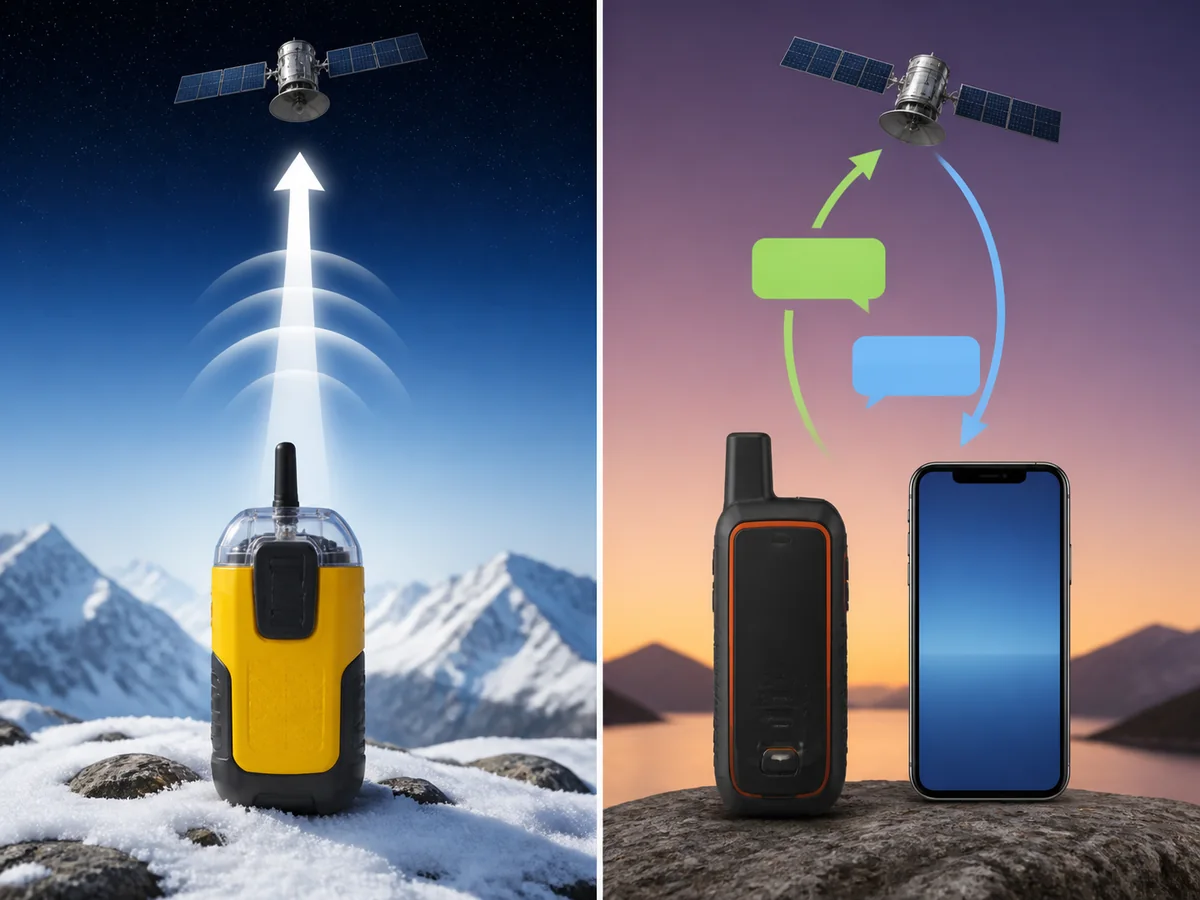 Outgoing signal from a generic PLB contrasted with a two-way conversation on a generic satellite messenger - one-way communication limit | KnowOutdoor