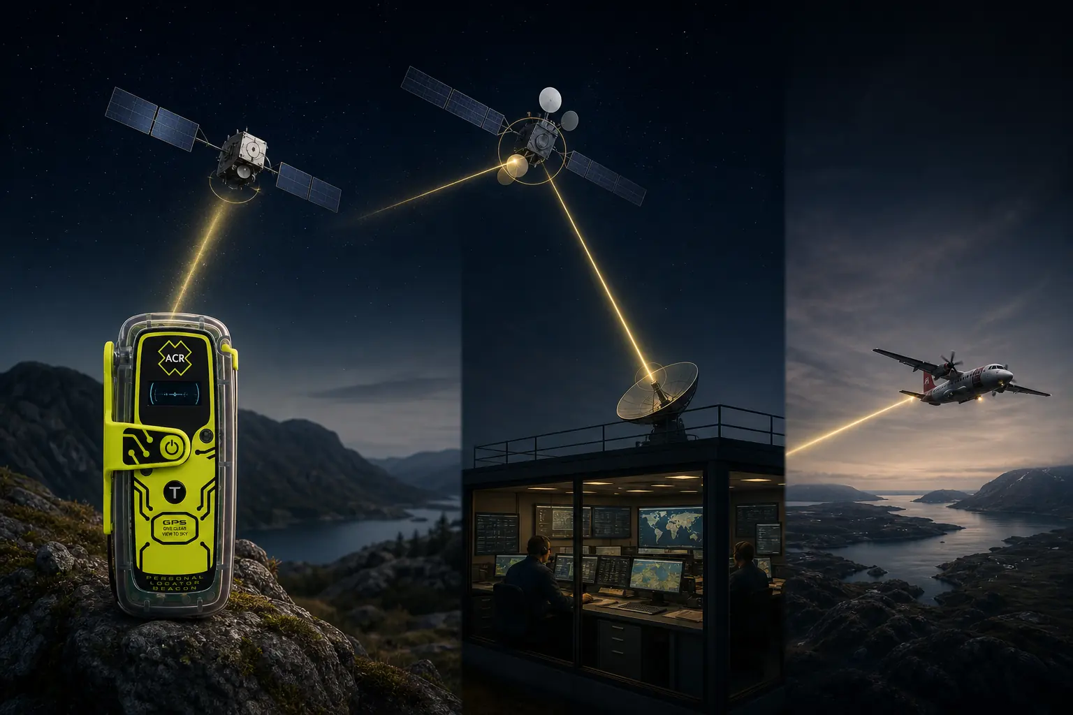 ResQLink View distress signal traveling through satellites to rescue coordination and a search aircraft | KnowOutdoor