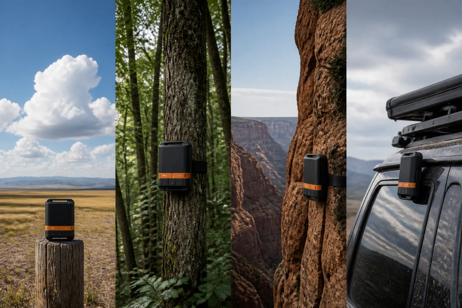 SPOT Gen4 positioned under open sky forest canopy canyon wall and beside an overland vehicle | KnowOutdoor
