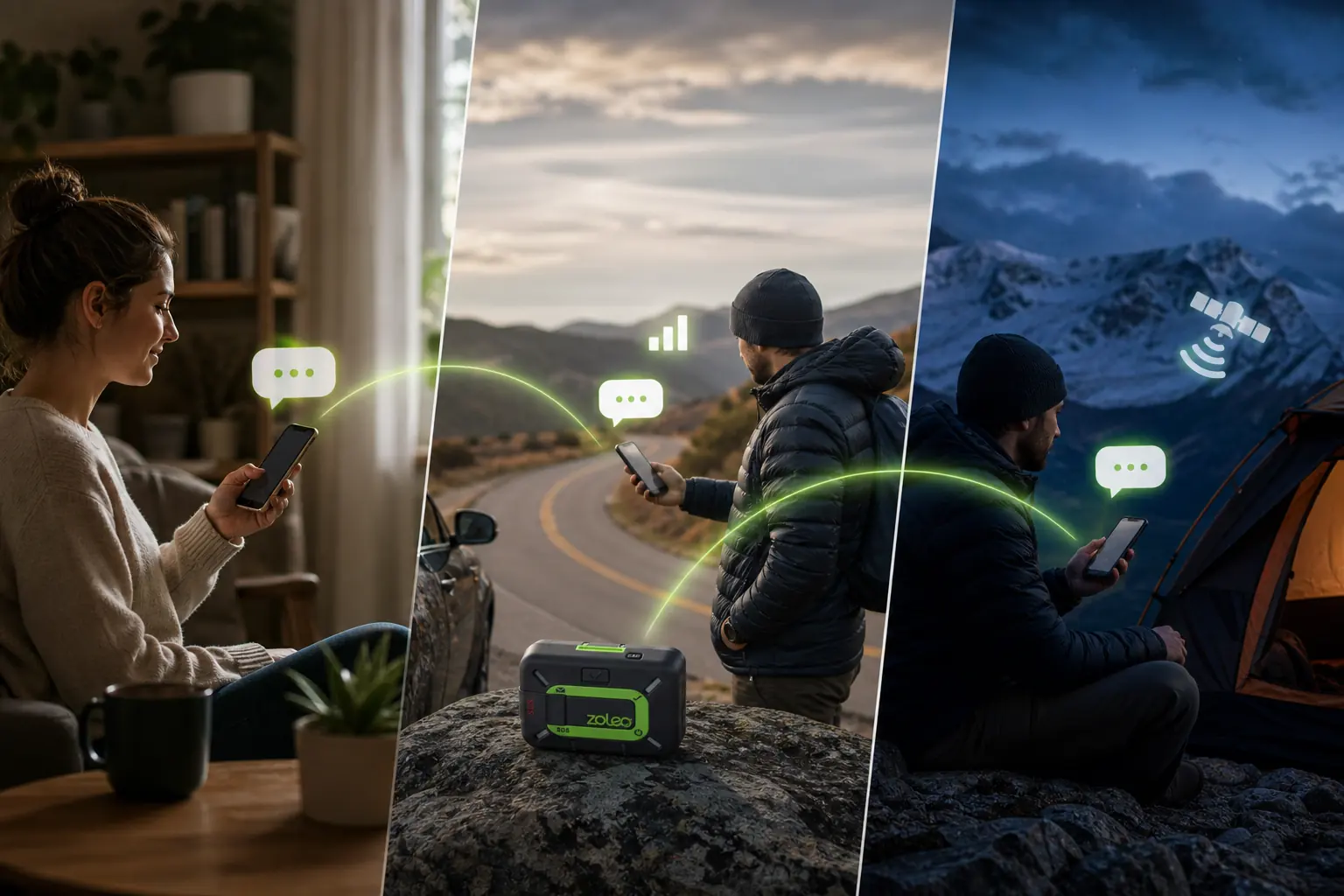 One ZOLEO conversation continues between home Wi-Fi roadside cellular service and a remote satellite camp | KnowOutdoor