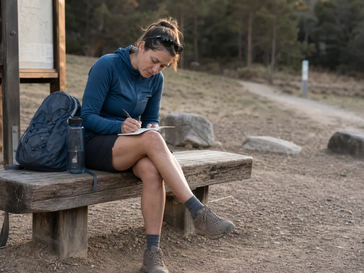 Hiker writing recovery notes after a training walk