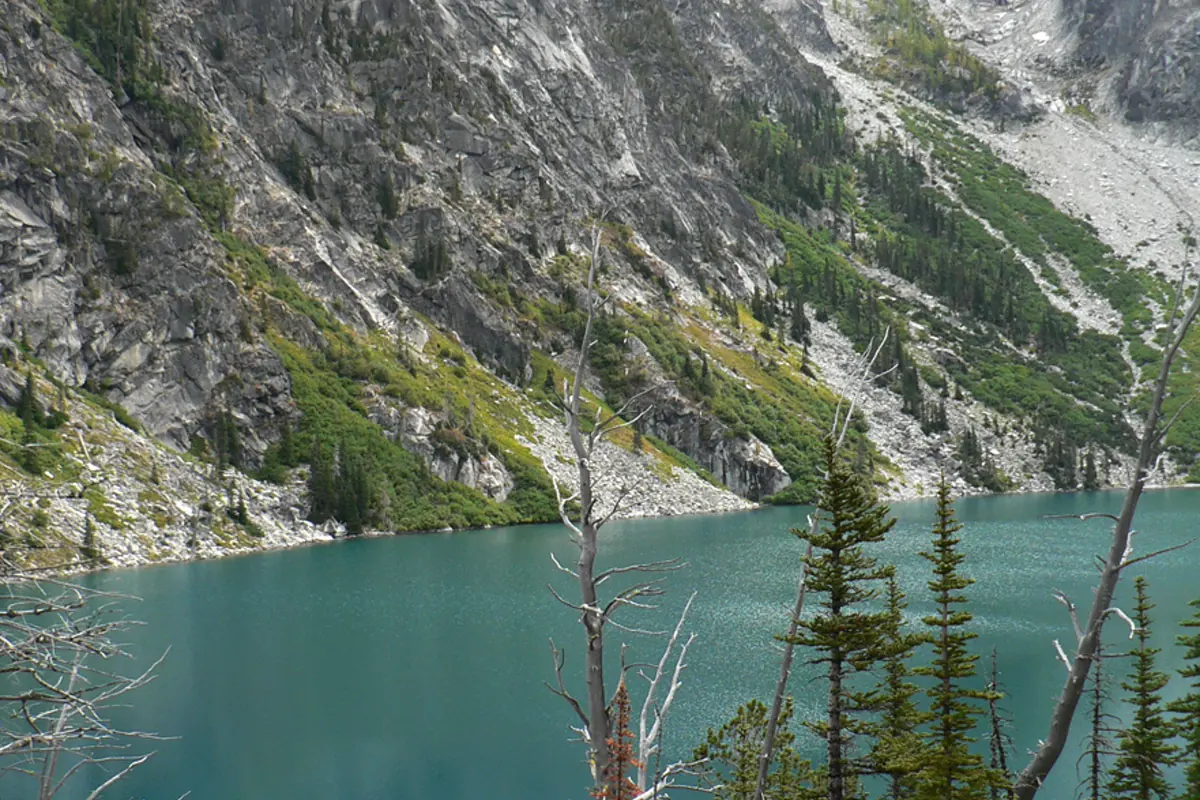 Colchuck Lake below the steep saddle of Aasgard Pass
