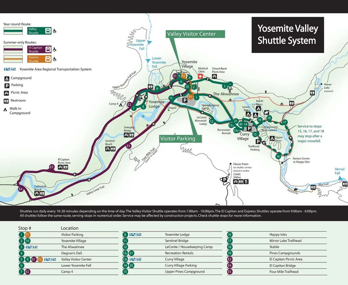 Yosemite Valley access map showing Curry Village and Happy Isles near the Mist Trail - Mist Trail | KnowOutdoor