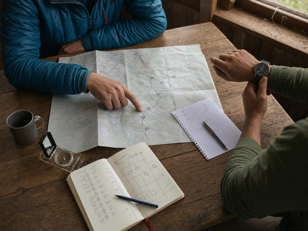 Trekkers matching route distance, stop time, and daylight to a daily schedule - first trekking trip plan | KnowOutdoor